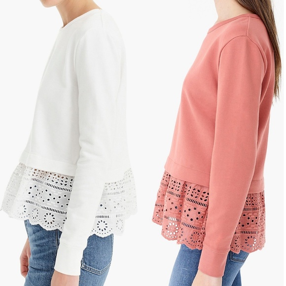 J. Crew Eyelet Hem Long Sleeve Sweatshirt M L - Picture 8 of 8